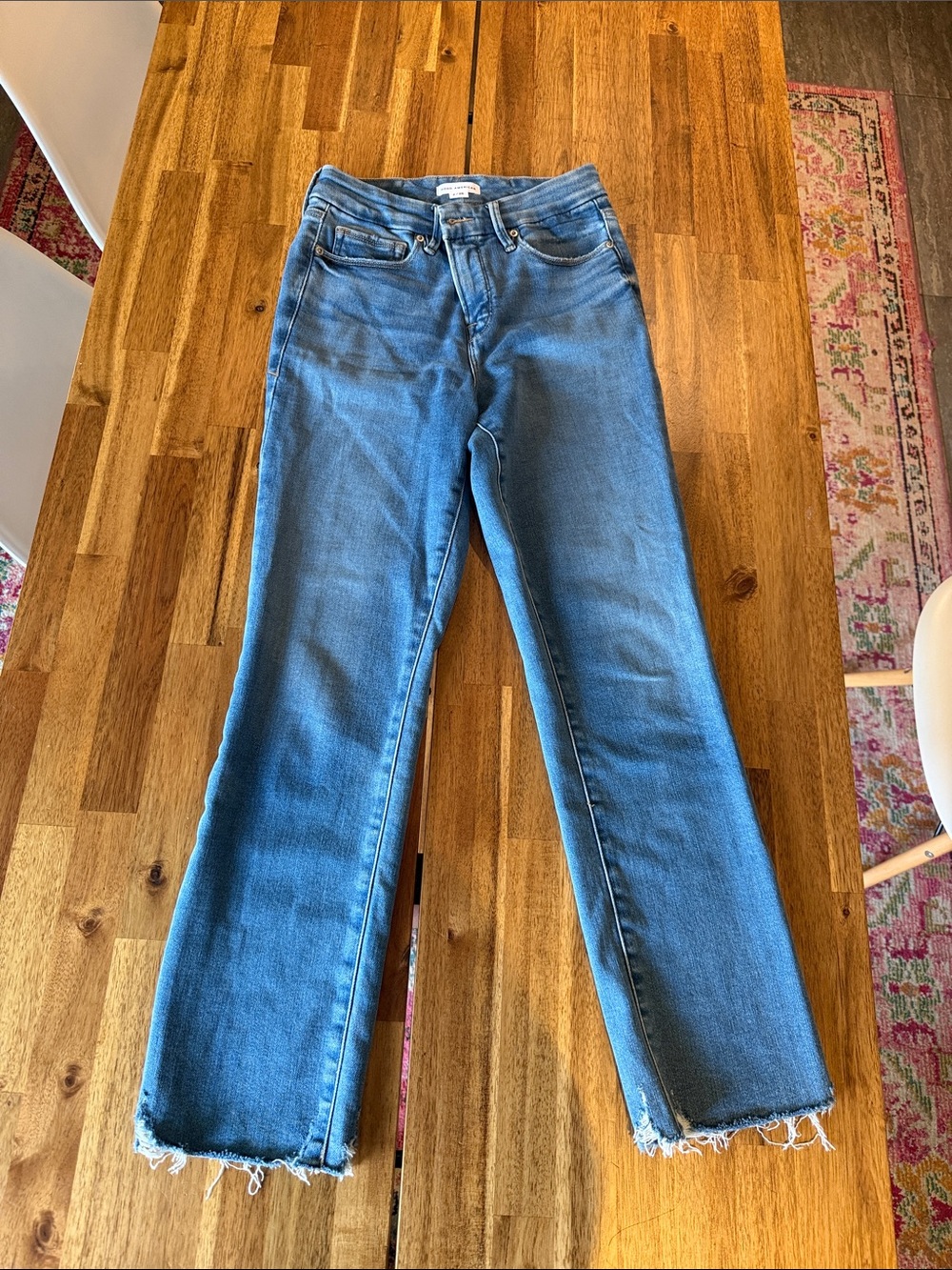 Good American Women's Distressed Blue Straight-Leg Cropped Jeans size 26